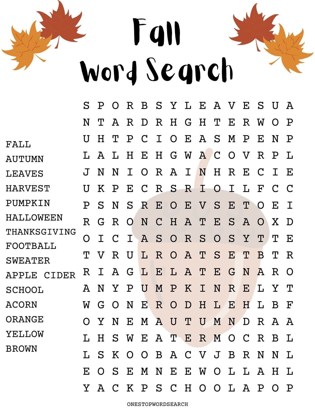 Fall Word Search Puzzle Printable Word Search Maker
