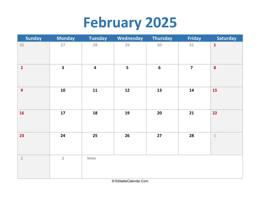 February 2025 Calendar Templates In Word PDF Excel February 2025 Calendar Templates In Word PDF Excel