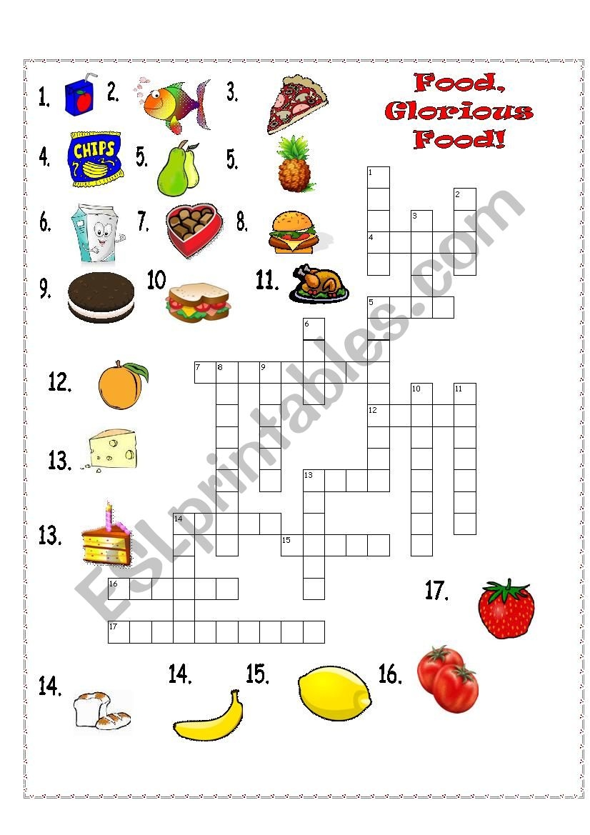 Food Crossword Puzzle ESL Worksheet By EstherLee76