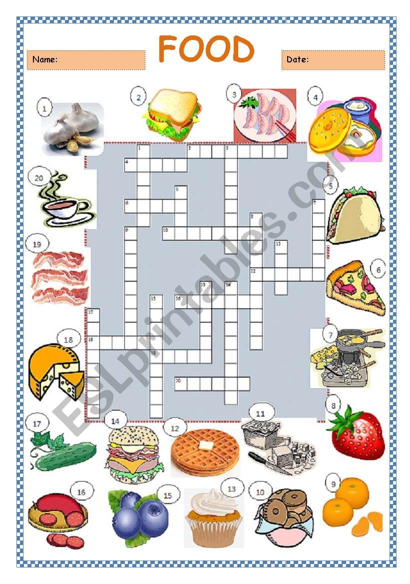 Food Crossword Puzzle ESL Worksheet By Limetree22