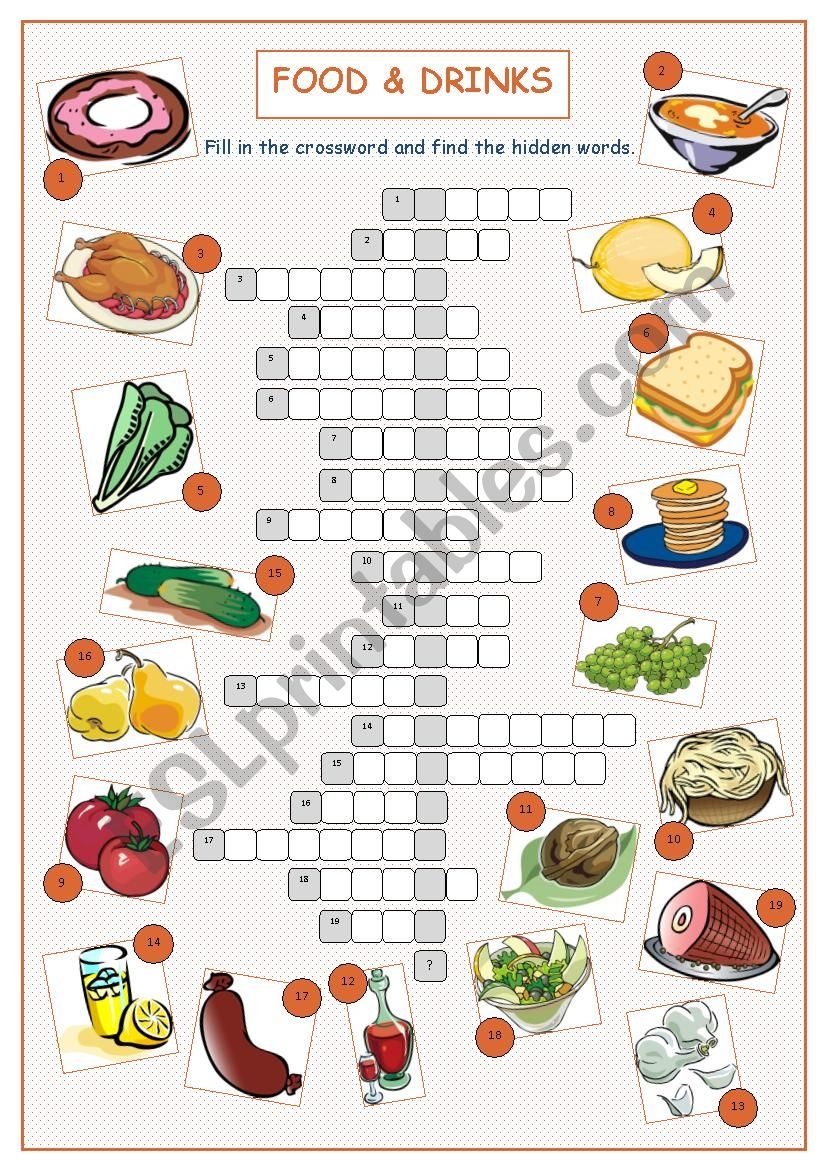 Food Drinks Crossword Puzzle ESL Worksheet By Kissnetothedit