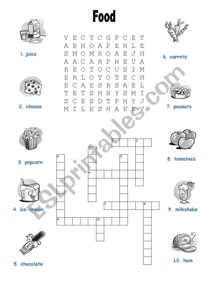 Food Wordsoup And Crossword ESL Worksheet By Mduranportillo