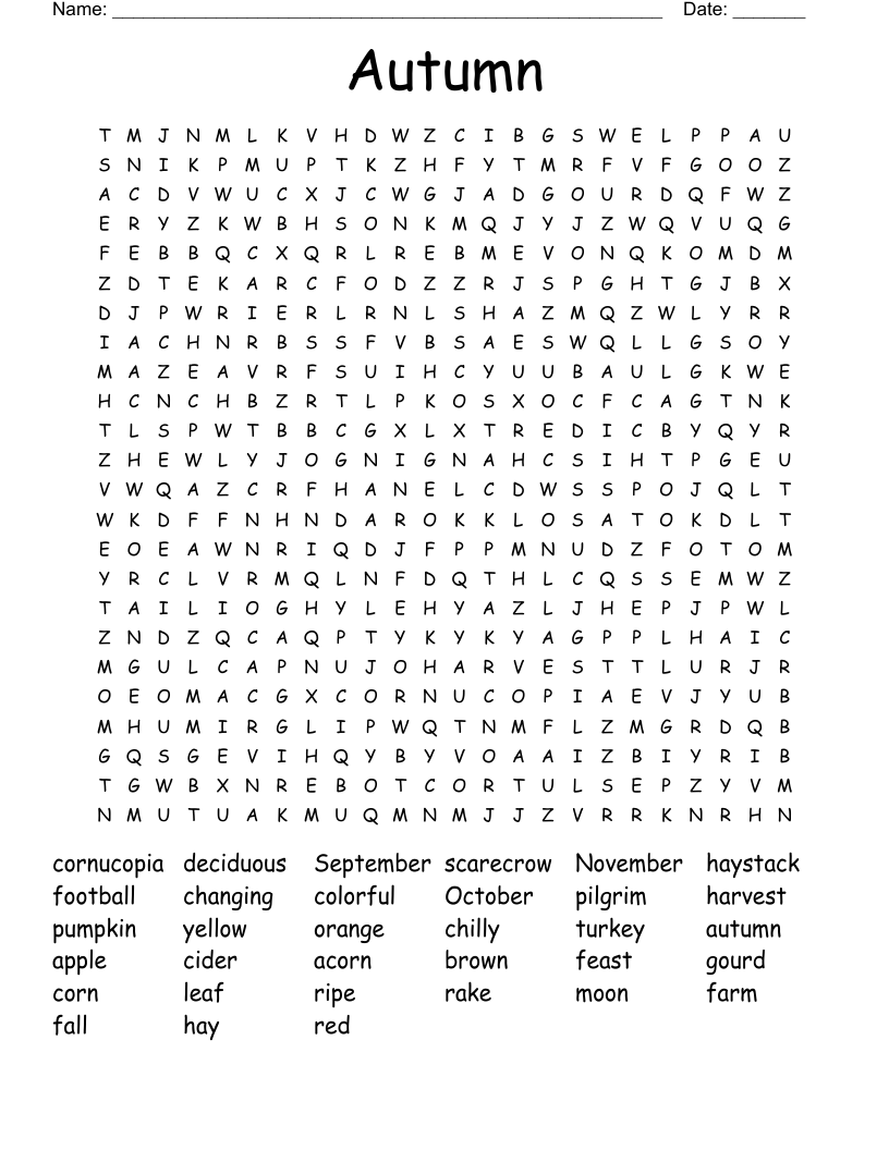 Free Autumn Word Search Printable Word Search Maker