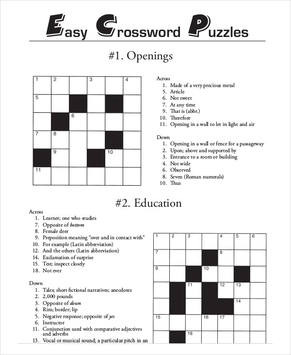 Free Easy Crossword Puzzles Printable
