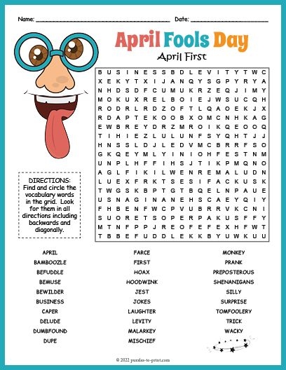 Free Printable April Fool 39 s Day Word Search April Fools Day April