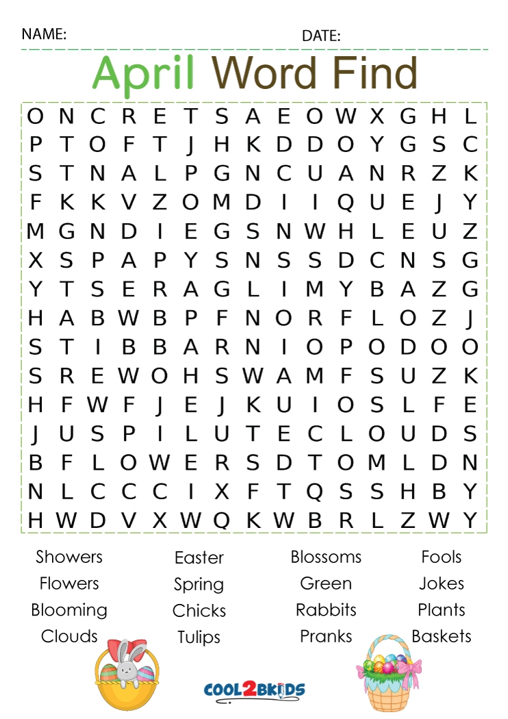 Free Printable April Word Search Worksheets Word Search Maker