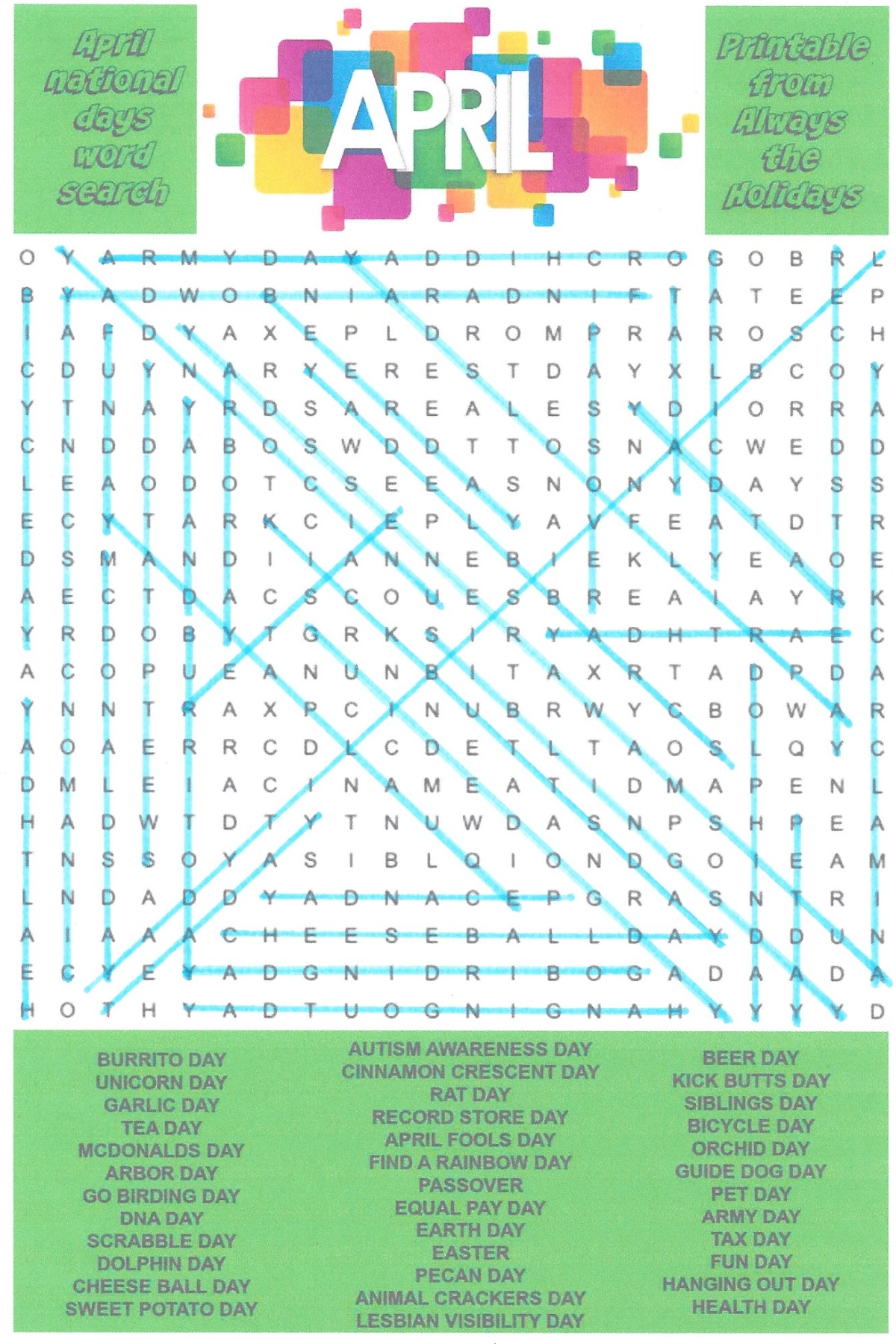 Free Printable April Word Search Worksheets Word Search Maker