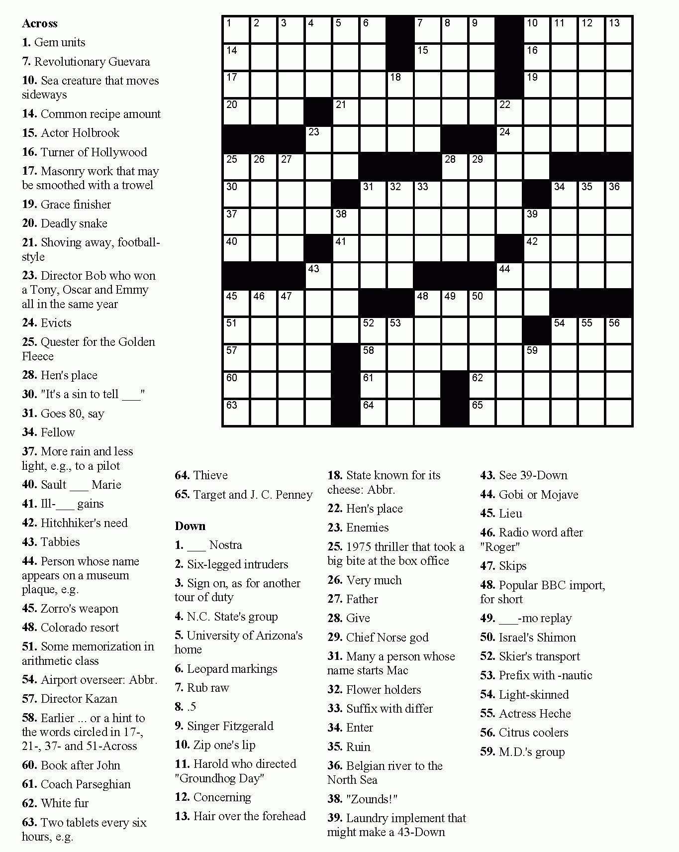 Free Printable Easy Crosswords