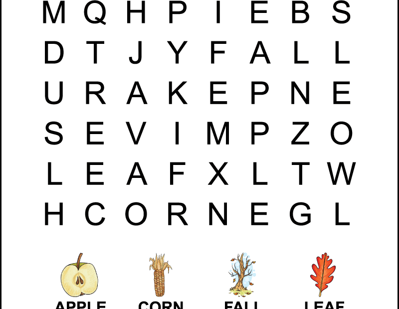 Free Printable Fall Word Search For Kids