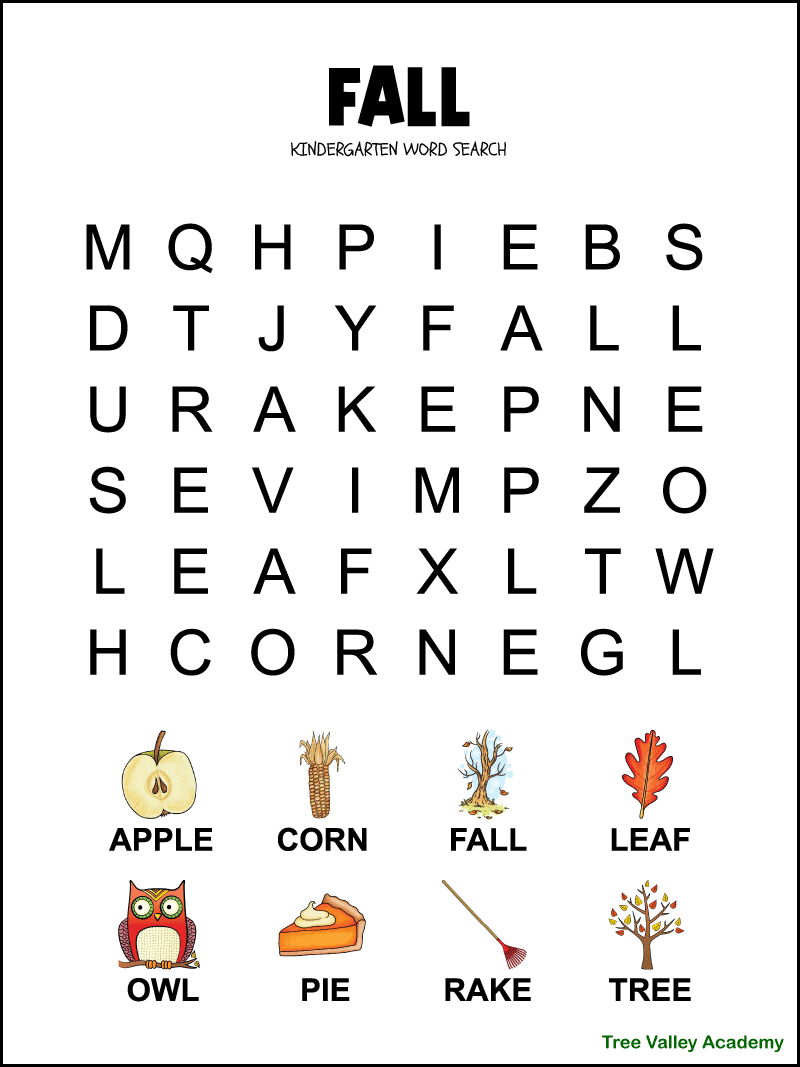 Free Printable Fall Word Search For Kids