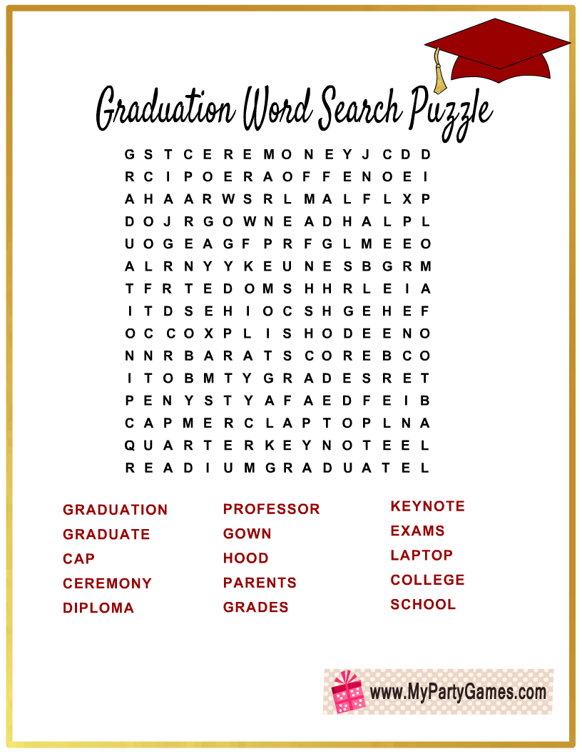 Free Printable Graduation Word Search Puzzle Free Printable Graduation Word Search Puzzle