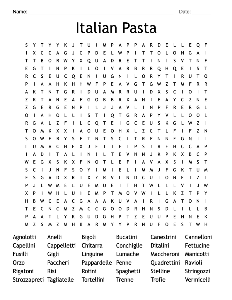 FREE PRINTABLE ITALY WORD SEARCHES 10 Puzzles On Food Fashion People 