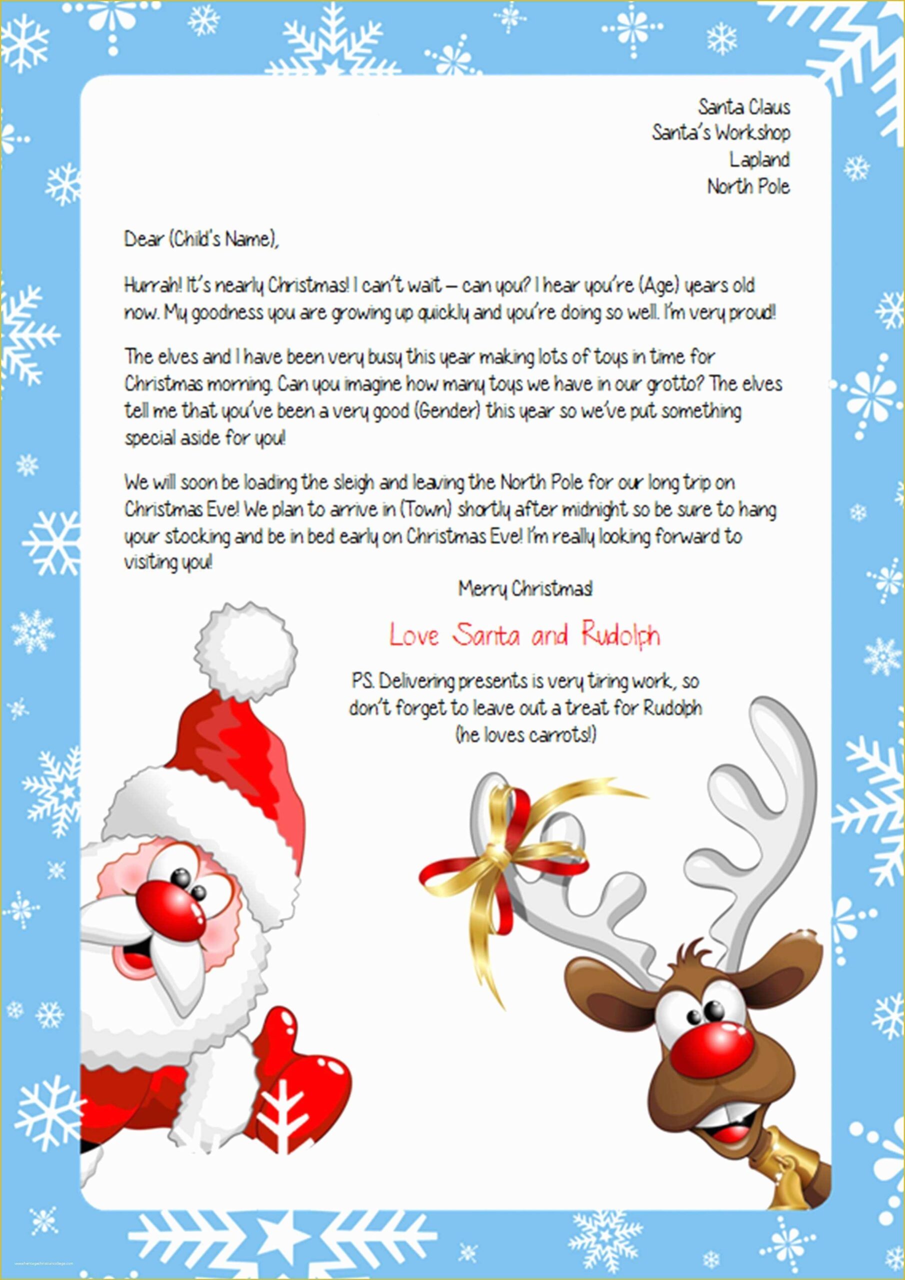 Free Printable Letter From Santa Word Template Of Personalised Letter  Free Printable Letter From Santa Word Template Of Personalised Letter