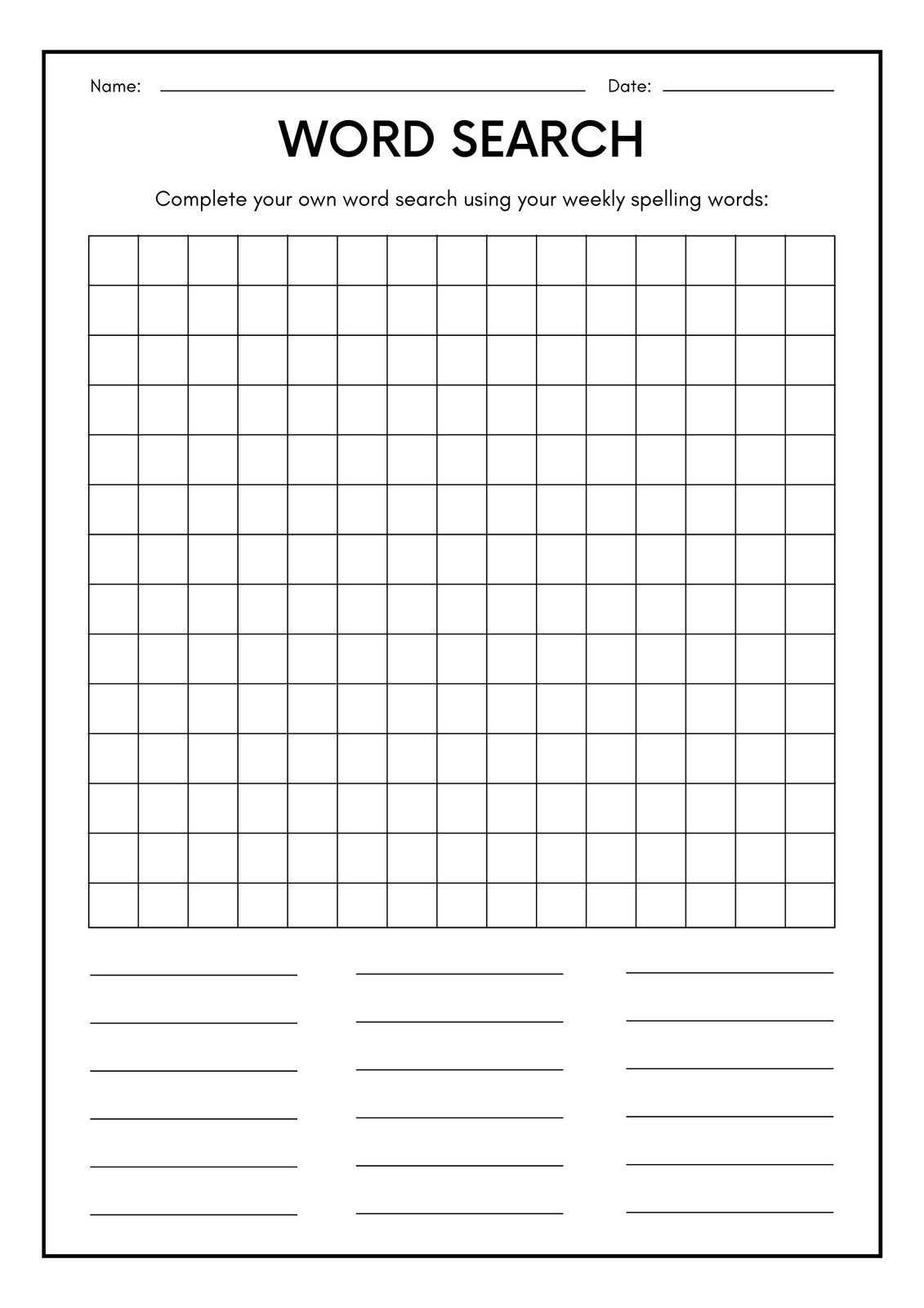 Free Printable Make Your Own Word Search FREE Printable A Z