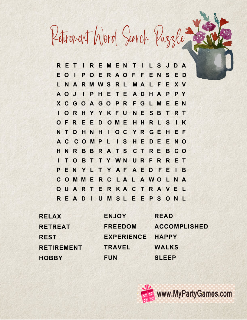Free Printable Retirement Word Search Puzzle Free Printable Retirement Word Search Puzzle