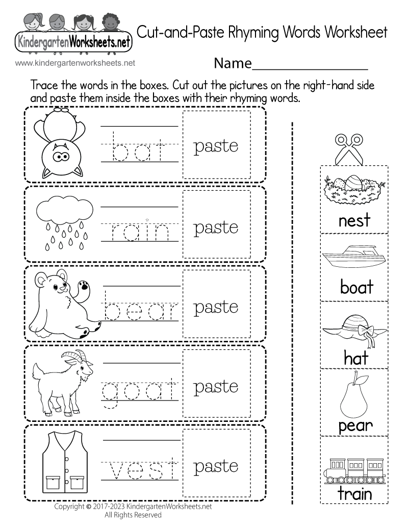 Free Printable Rhyming Words Worksheet For Kindergarten