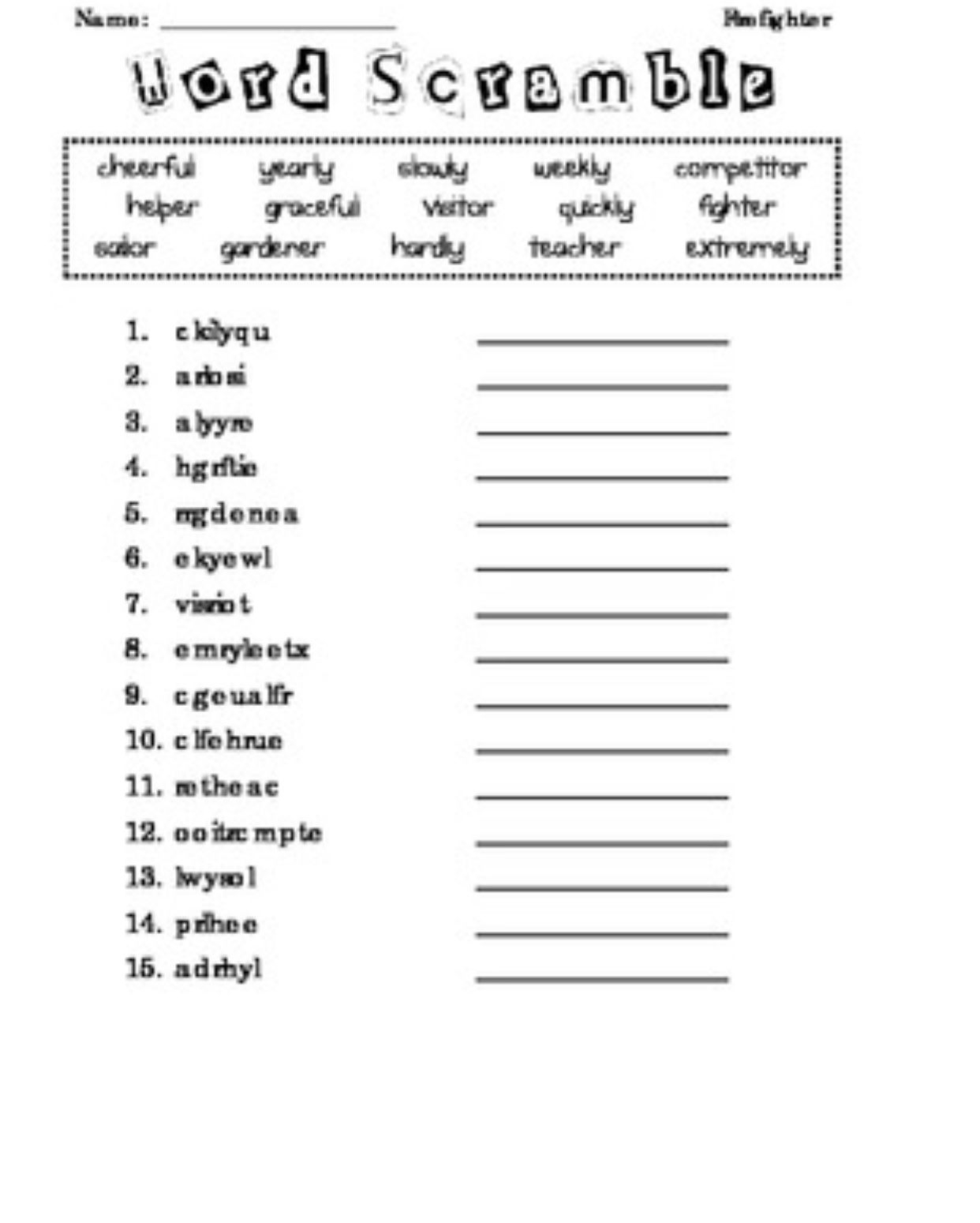 Free Printable Scramble Words Free Printable Scramble Words
