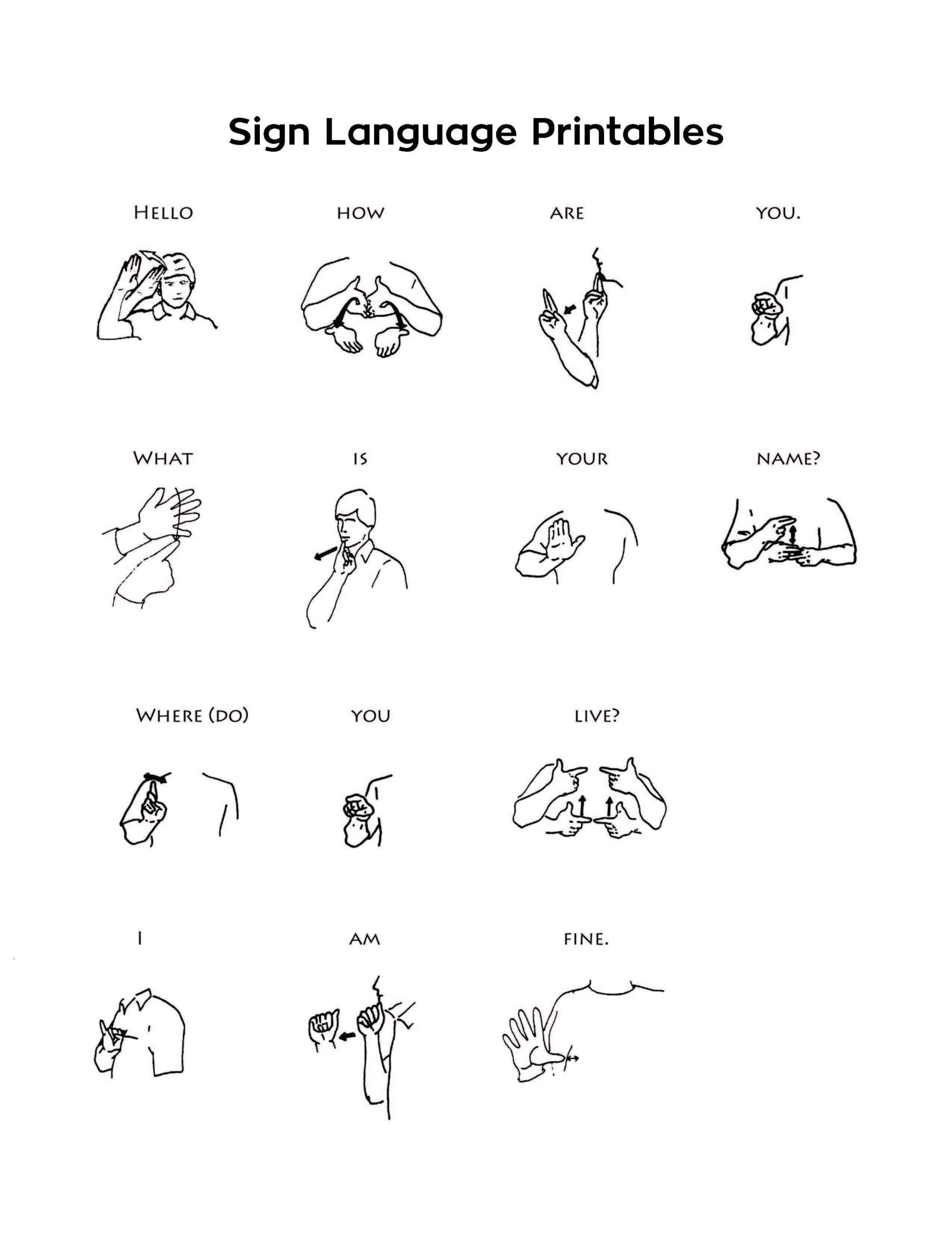 Free Printable Sign Language Words