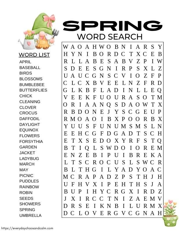 Free Printable Spring Word Searches In 2024 Spring Word Search 