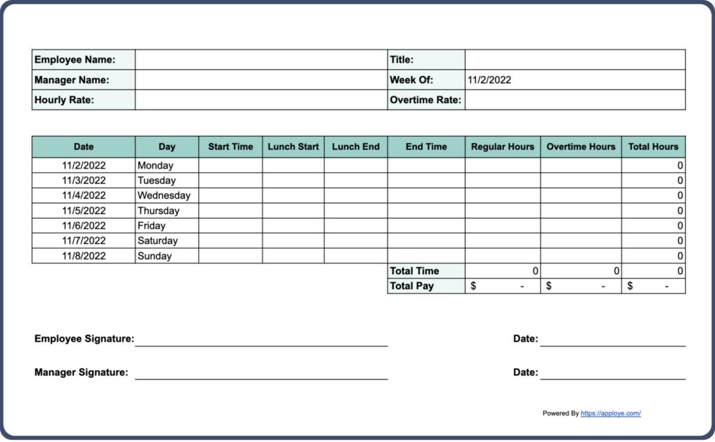 Free Printable Timesheet Templates Excel Word PDF Fillable Form 2025