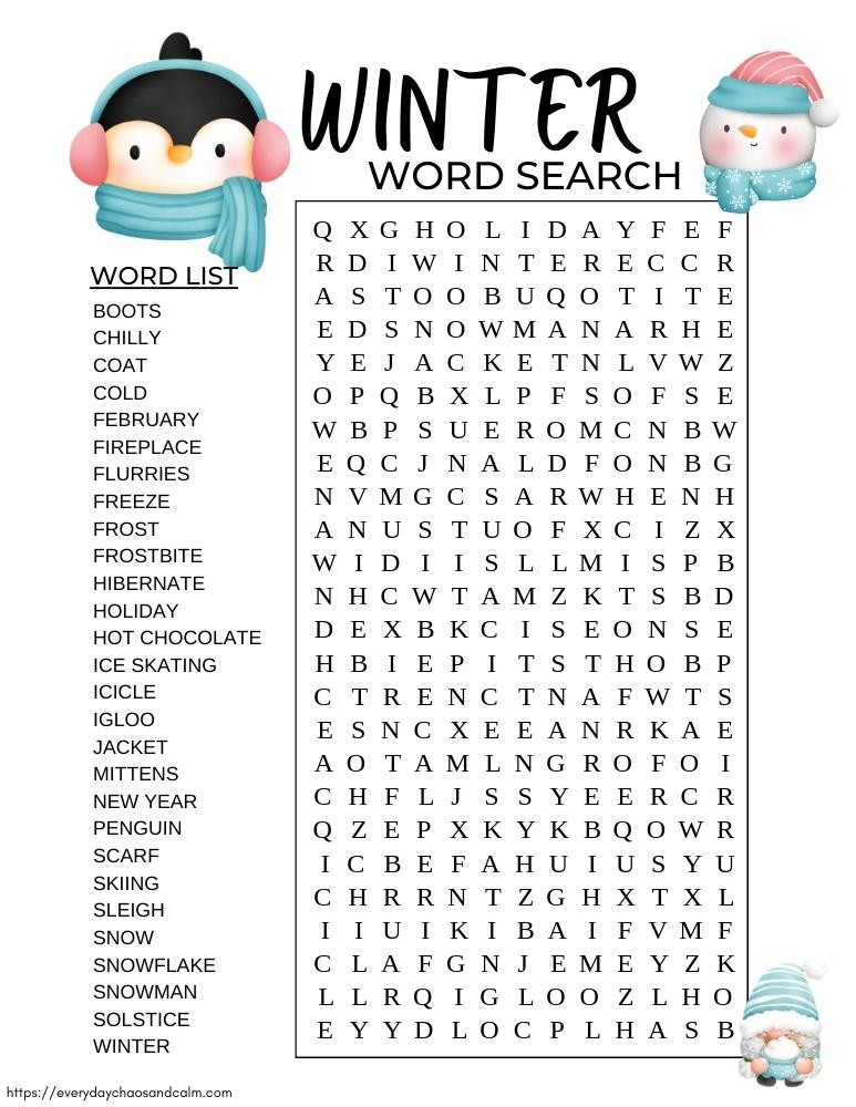 Free Printable Winter Word Searches