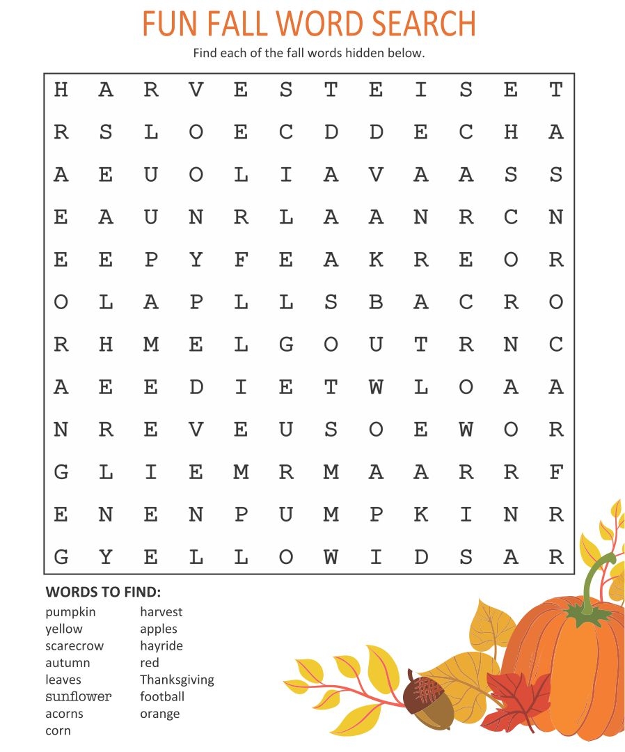 Free Printable Word Search Puzzles For Fall