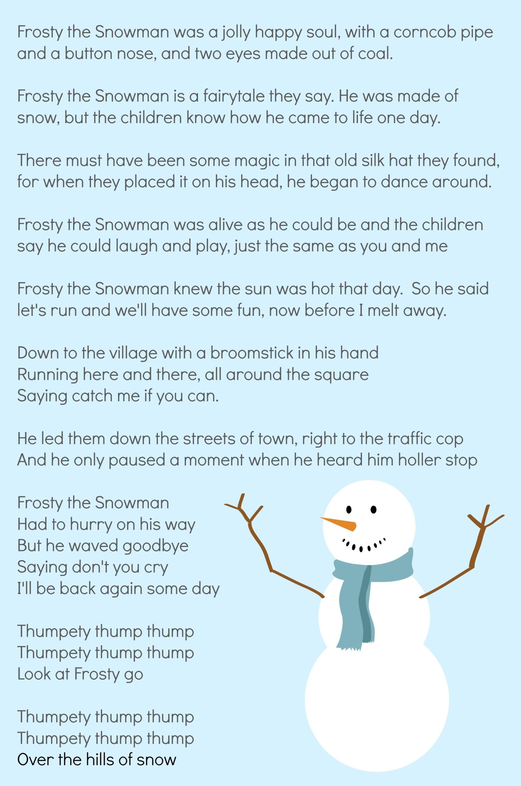 Frosty The Snowman Lyrics Printable Printable Calendar