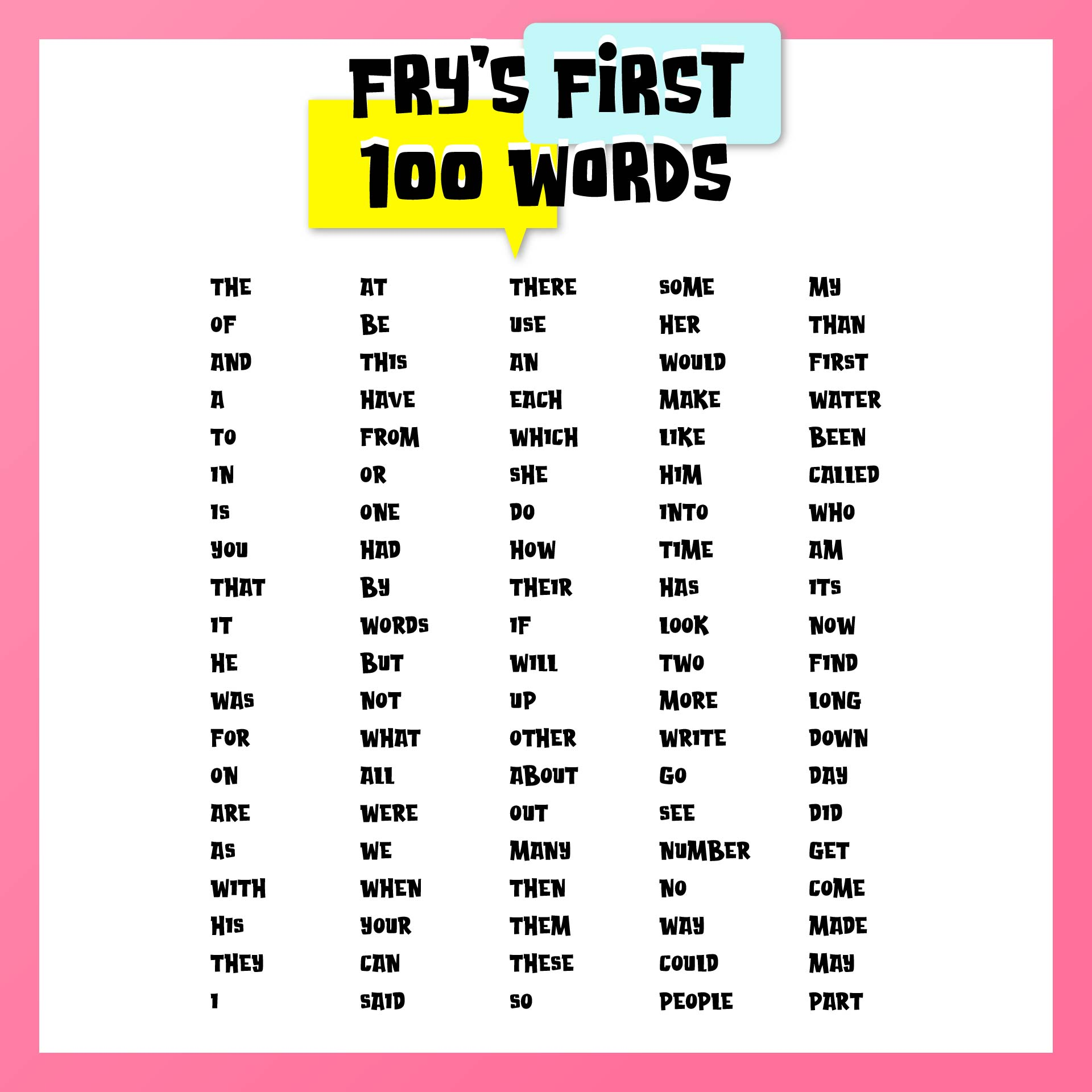 Fry Word List Printable Fry Word List Printable