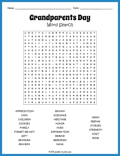 Grandparents Day Word Search