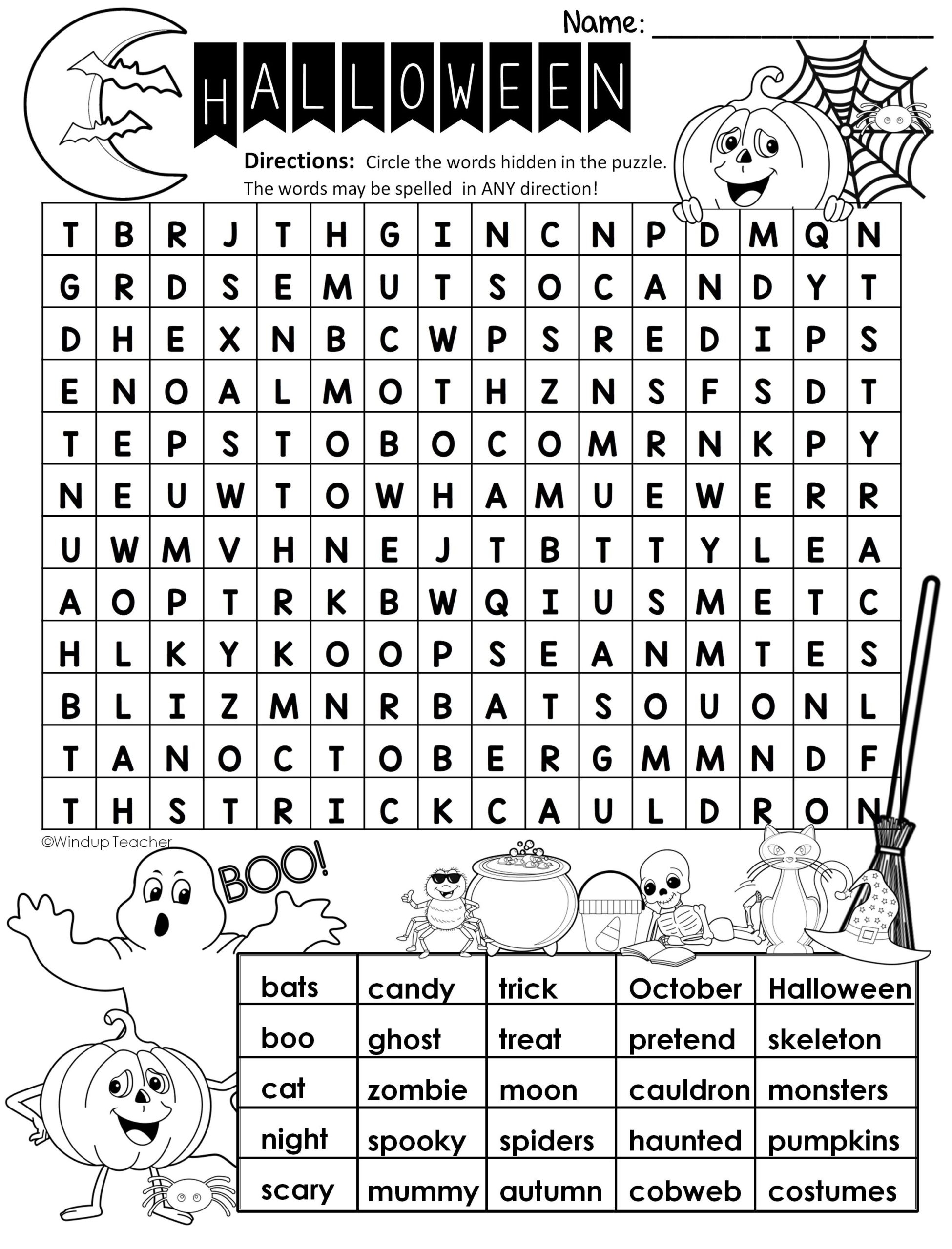 Halloween Search A Word Puzzle Printable