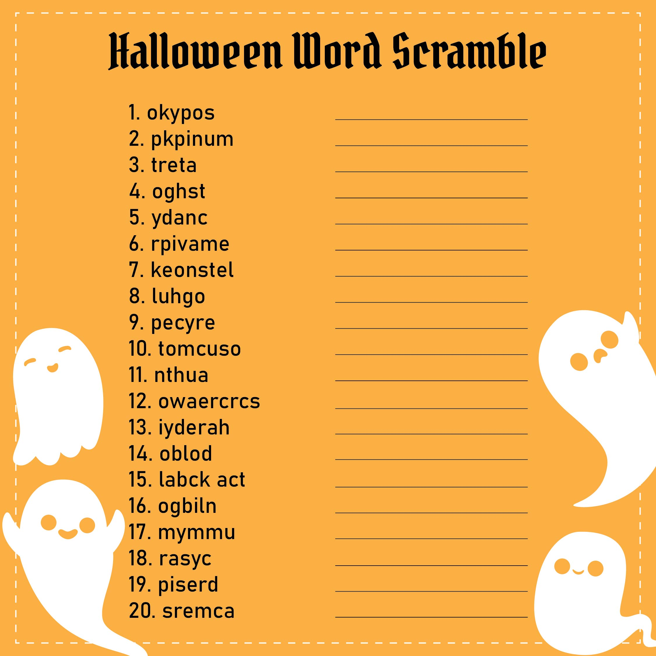 Halloween Word Scramble 15 Free PDF Printables Printablee