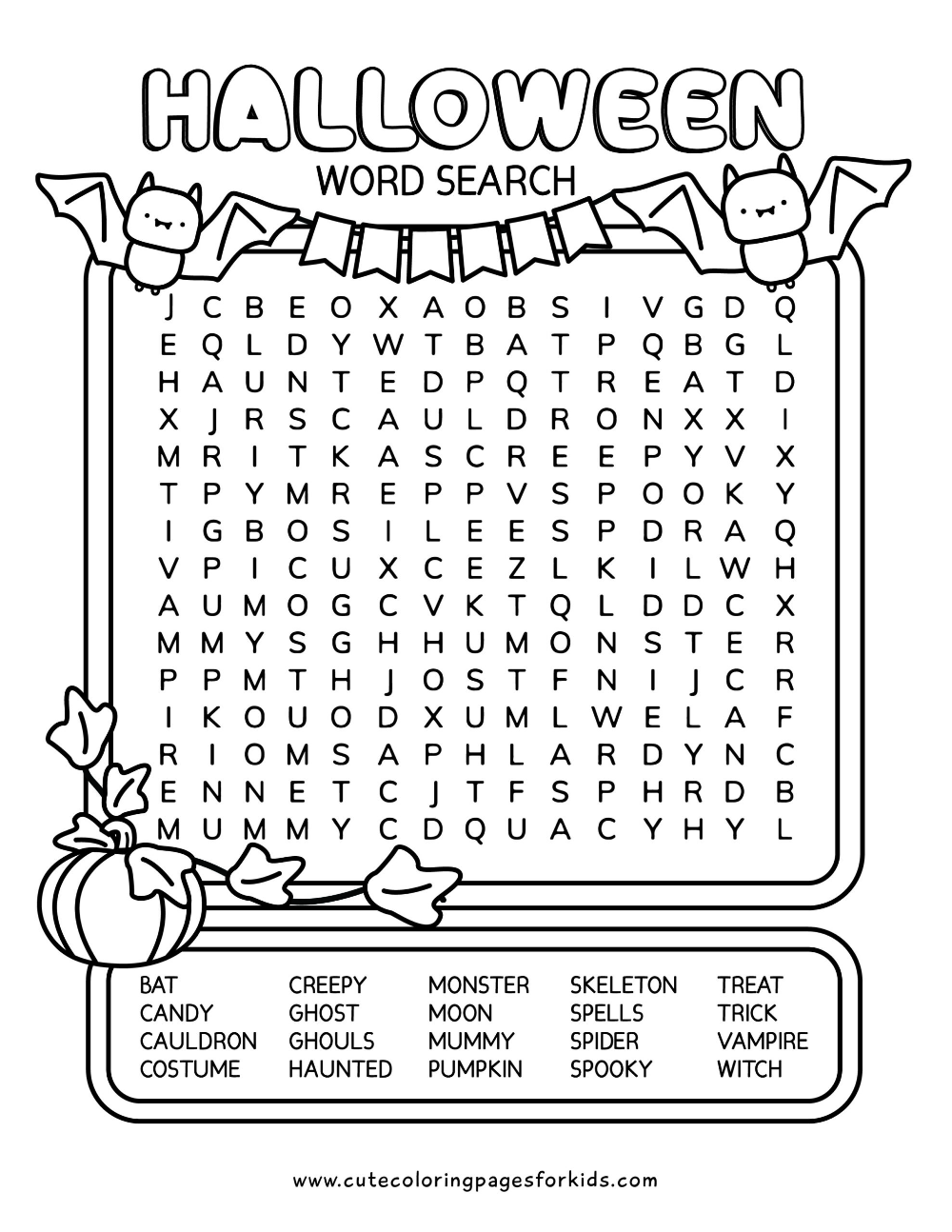 Halloween Word Search Printables Cute Coloring Pages For Kids  Halloween Word Search Printables Cute Coloring Pages For Kids
