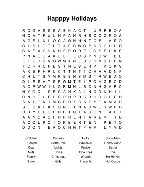Happpy Holidays Word Search