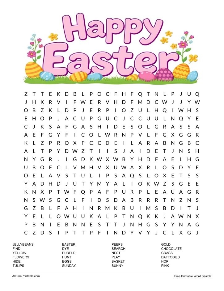 Happy Easter Word Search Free Printable