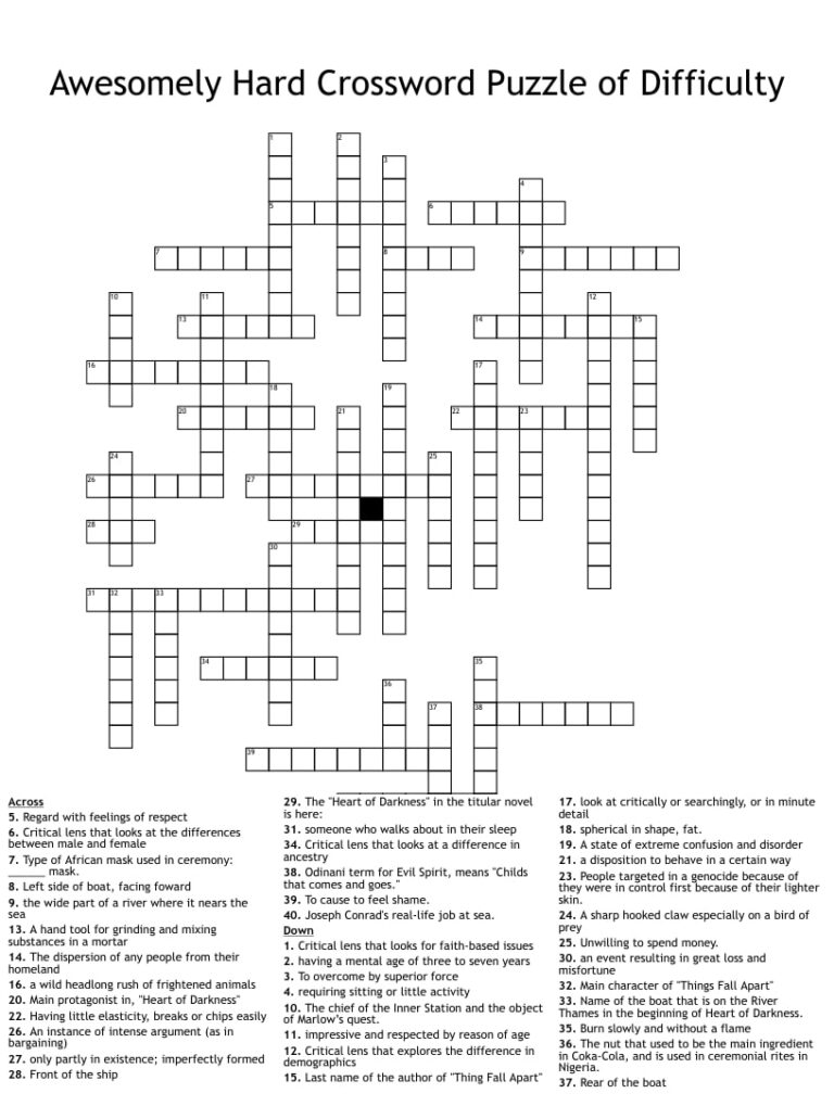 Hard Crossword Puzzles Printable Printable JD