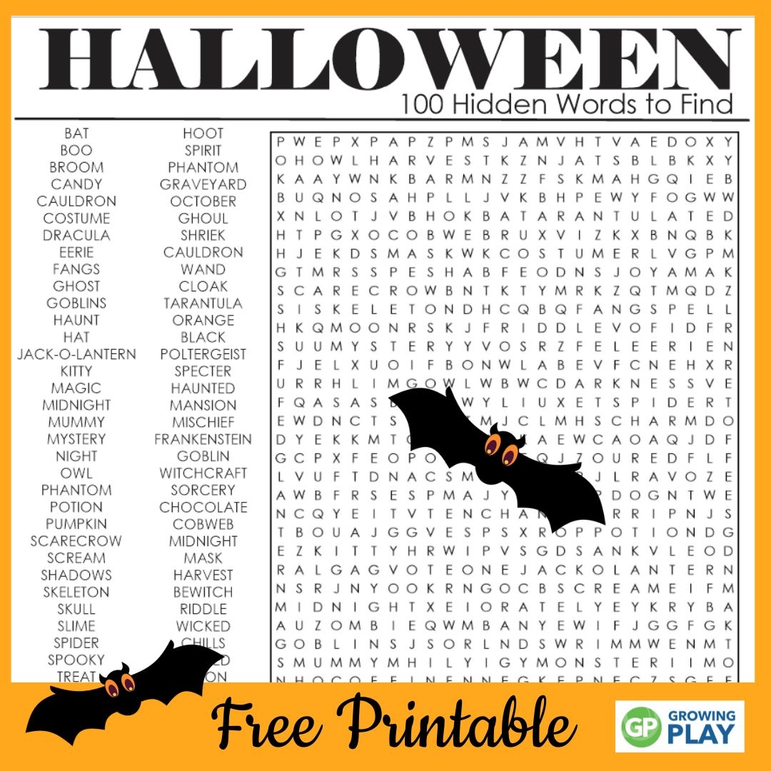 Hard Halloween Word Search Free Printable Growing Play Worksheets 