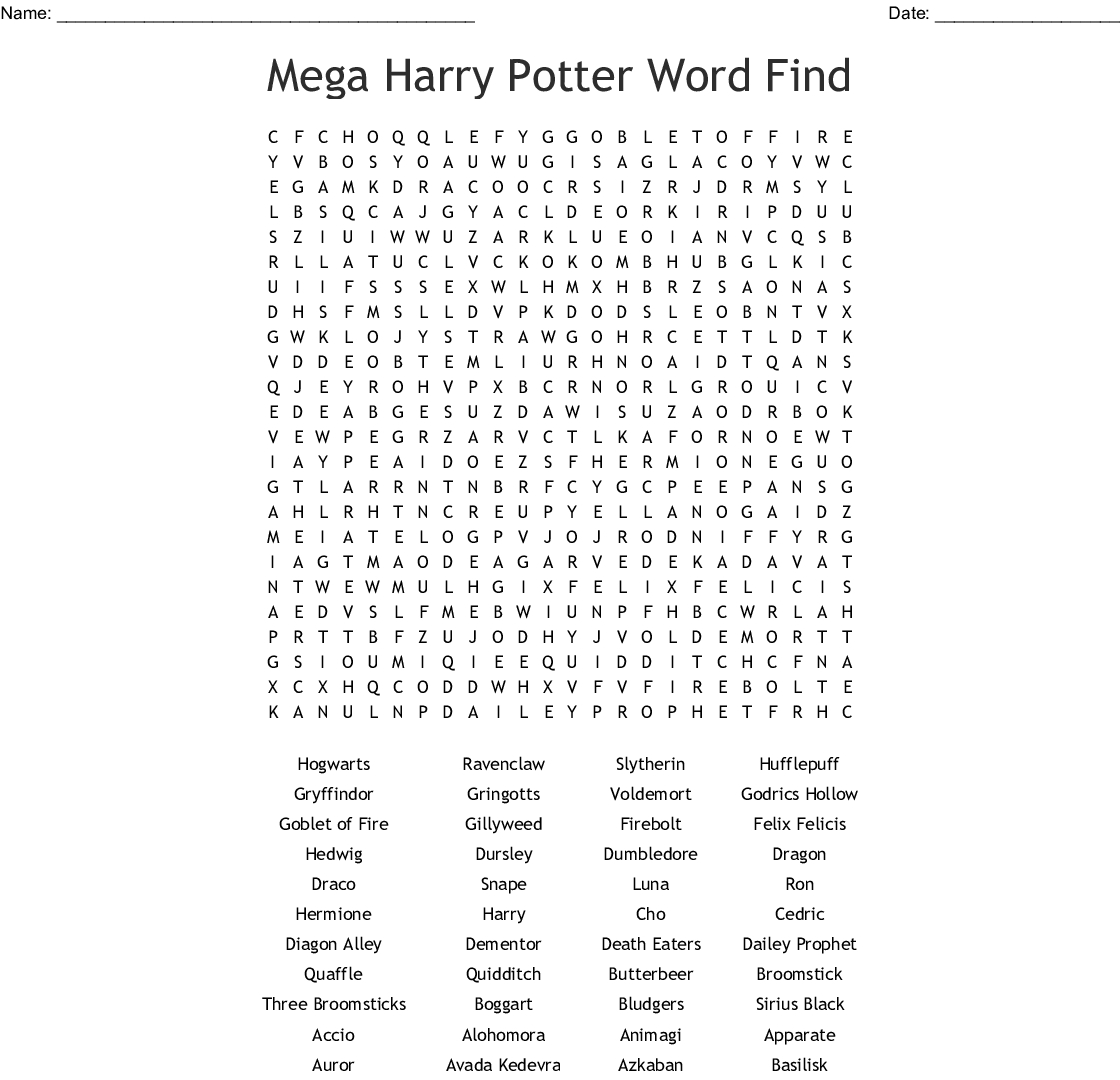 Harry Potter And The Sorcerer 39 s Stone Word Search Wordmint Word 