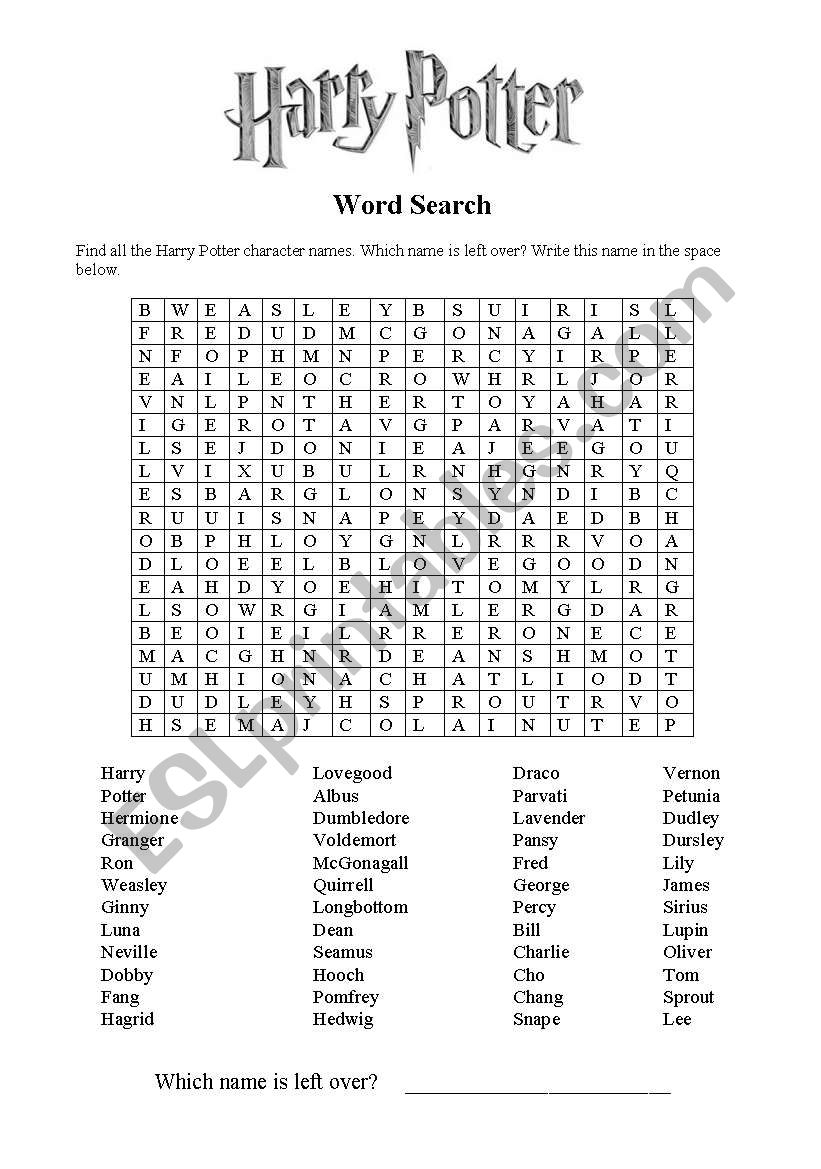 Harry Potter Printable Word Search Word Search Maker