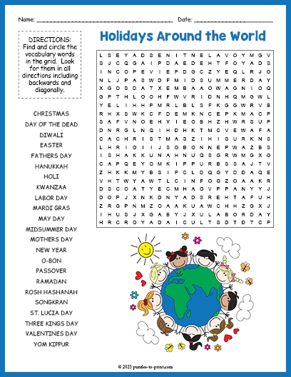 Holidays Around The World Word Search