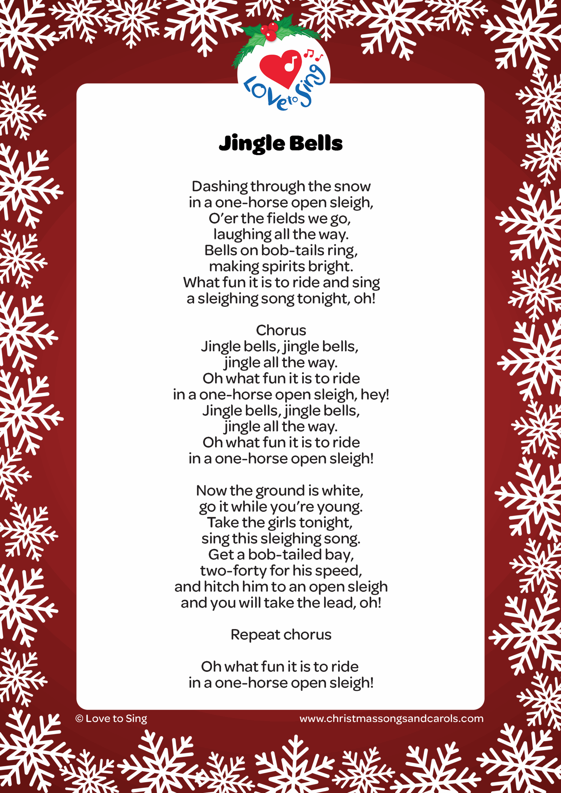 Jingle Bells Words Printable Jingle Bells Words Printable