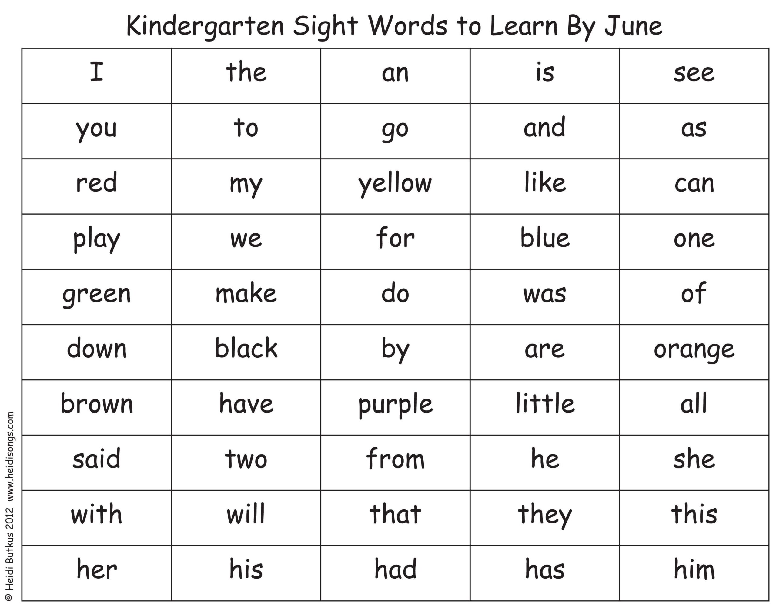 Kindergarten Sight Word List Printable S oldvictheatre