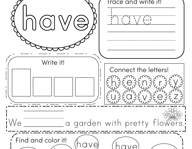 Kindergarten Sight Words Free Printable Worksheets Honpeak