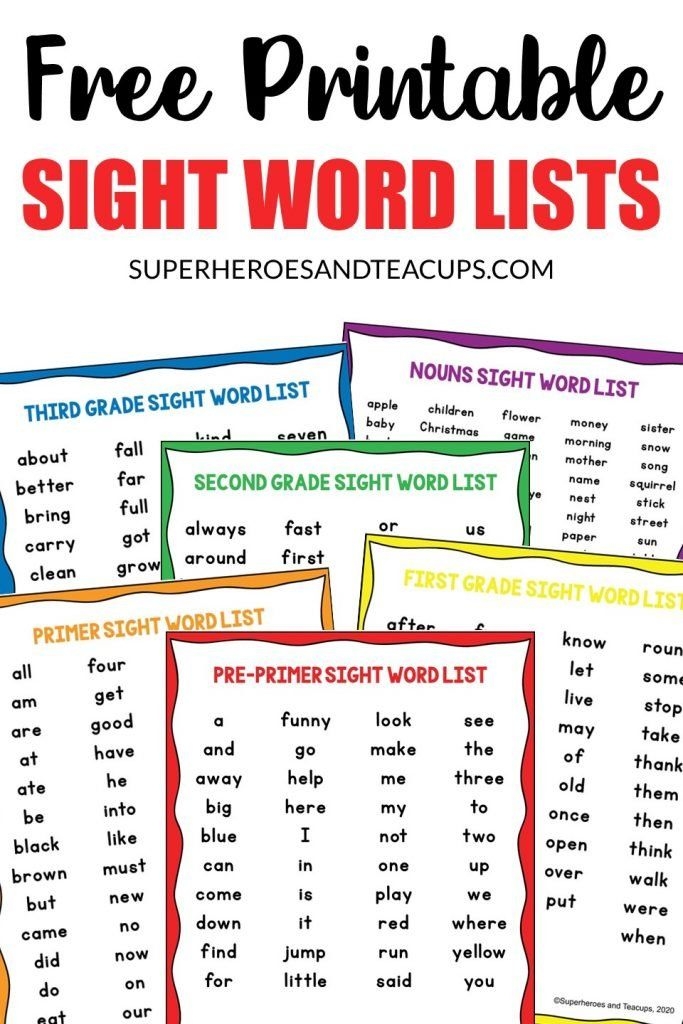 Kindergarten Sight Words Printable List