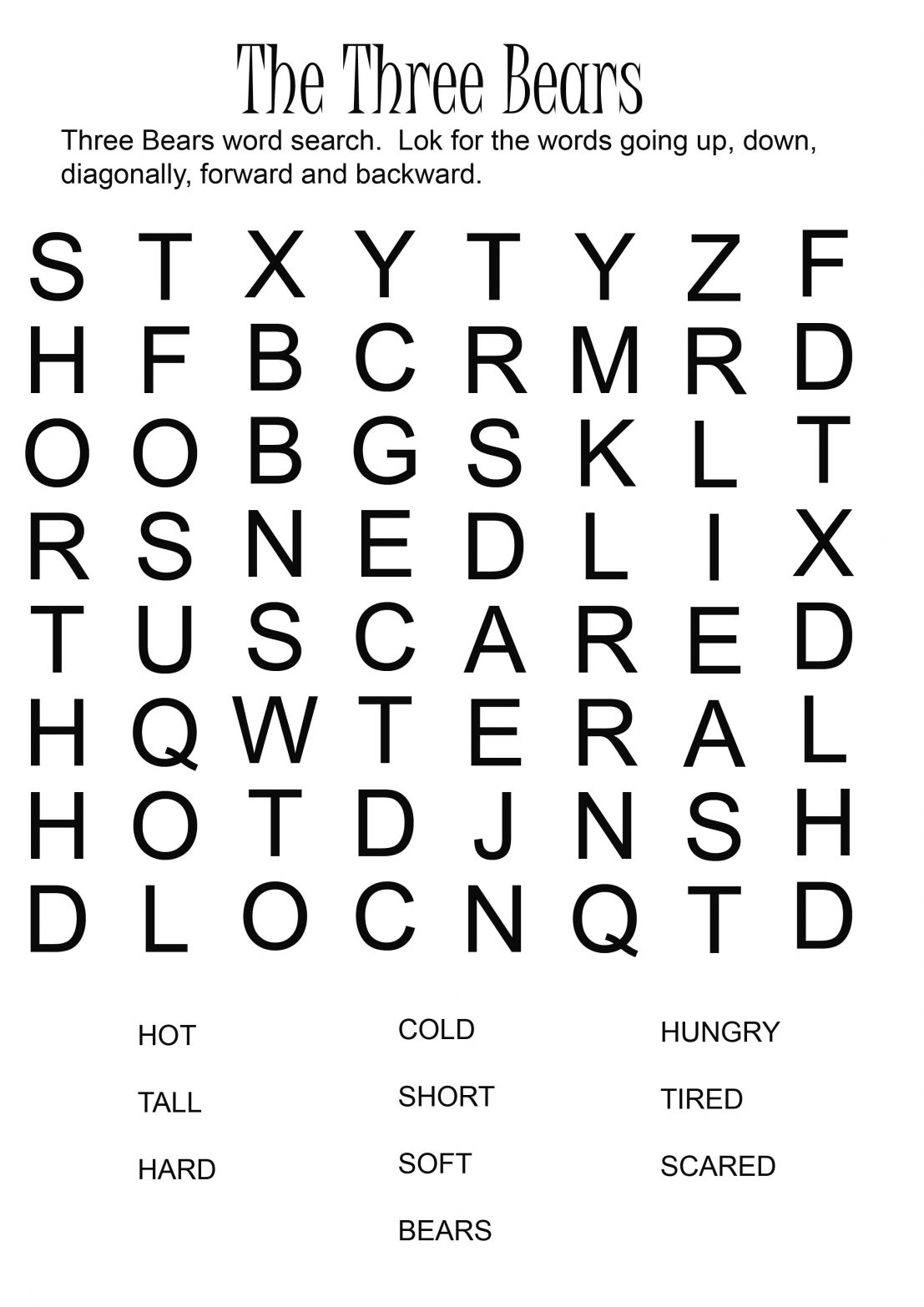 Large Print Printable Word Searches