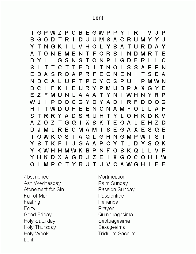 Lent Word Search Free Printable Lent Word Search Free Printable