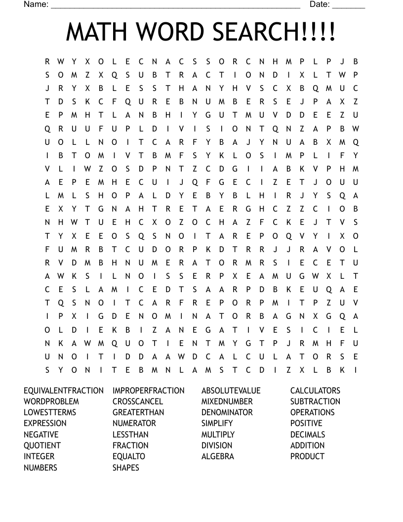 Math Word Search Free Printable Word Search Maker
