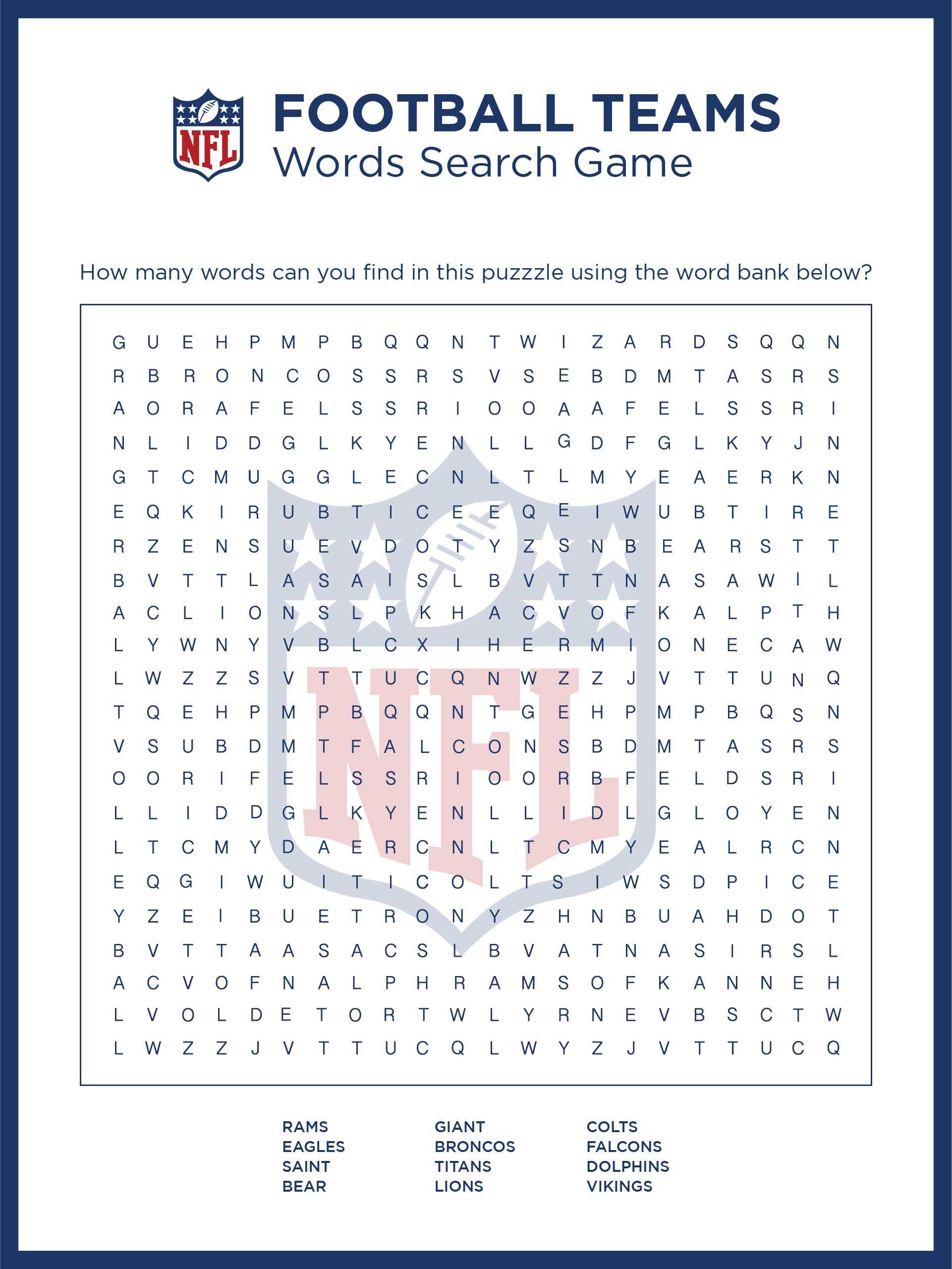 Nfl Football Word Search Printable Word Search Maker