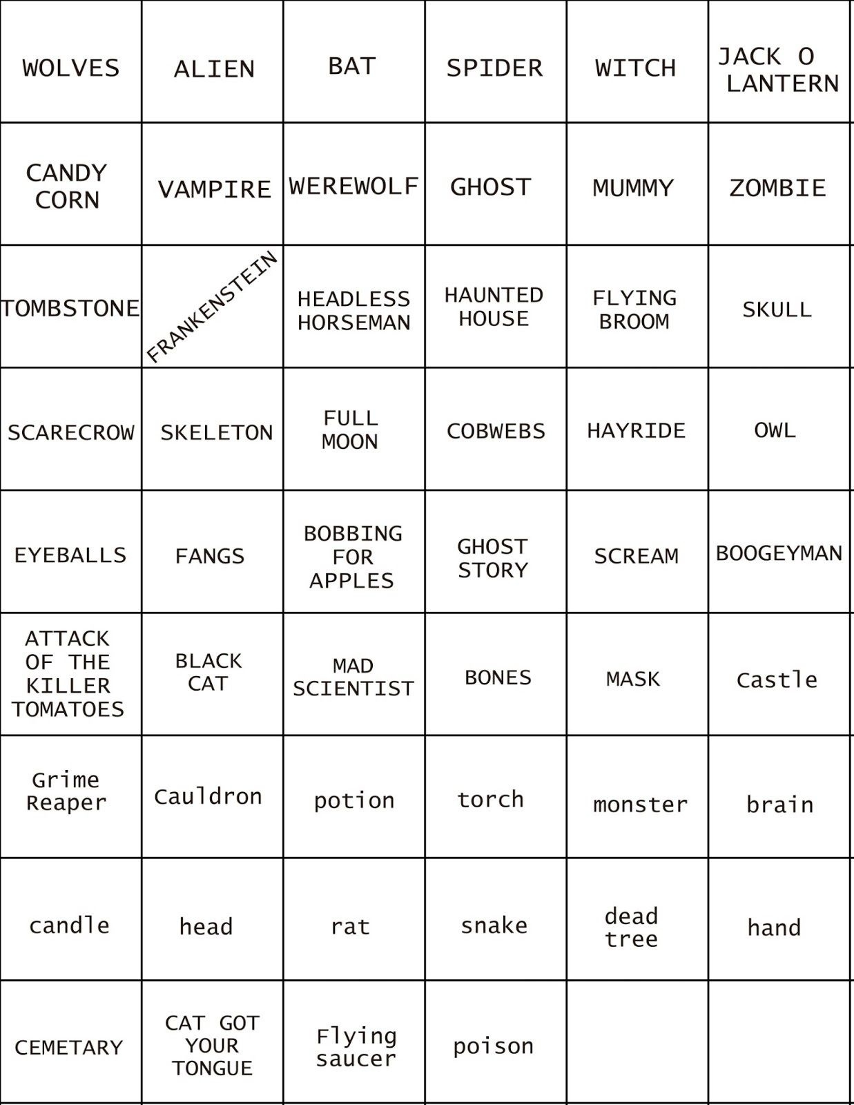 Pictionary Words Printable Pdf