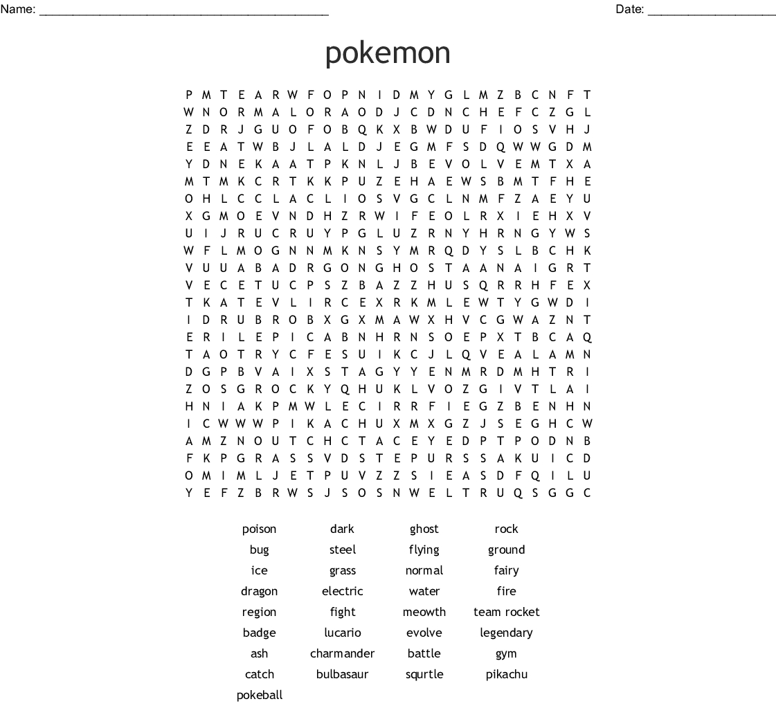 Pokemon Word Search Free Printable Word Search Maker Pokemon Word Search Free Printable Word Search Maker