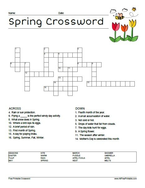 Print Spring Crossword Free Printable